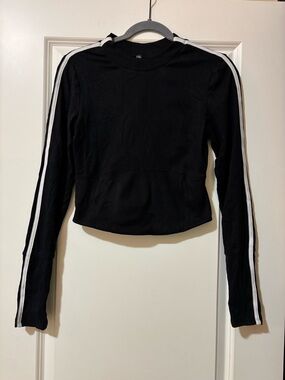 FP Movement by Free People Black Cropped Long-Sleeve Top with White Stripes